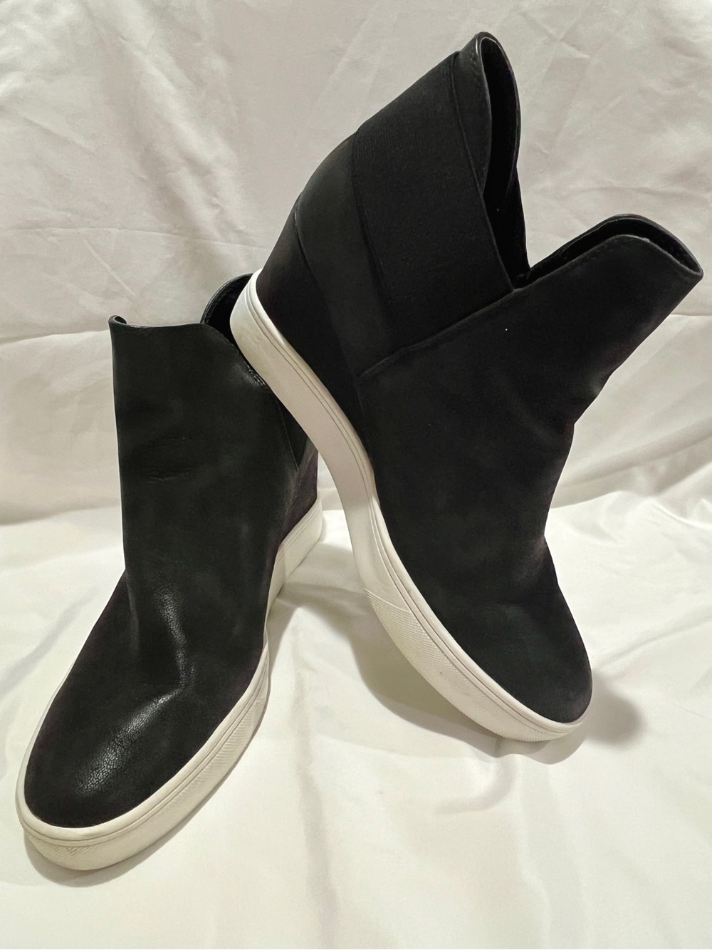 Maurices Black Slip-On Wedge Booties with White Sole